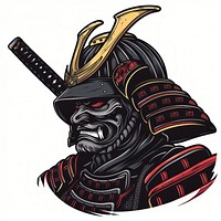 Tattoo illustration of a samurai person human smoke pipe.