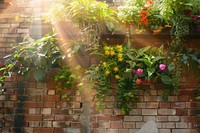 Vertical garden on a brick wall flower plant architecture.
