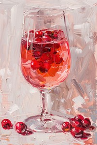 Close up on pale festive cranberry fizz pomegranate beverage alcohol.