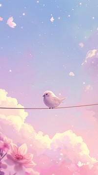 Cute birds singing on a wire outdoors blossom flower.