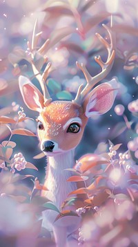 Cute deer peeking from flower wildlife outdoors animal.
