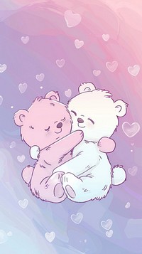 Kawaii two teddy bear hugging purple cartoon person.