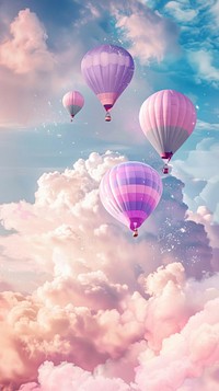 Dreamy hot air balloons in the clouds transportation aircraft outdoors.