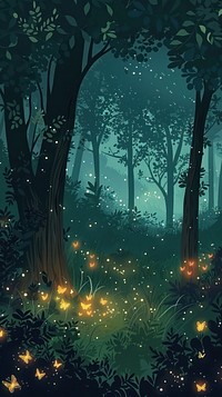 Fireflies in the forest invertebrate vegetation outdoors.