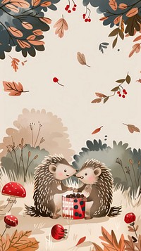 Laughing hedgehogs having a picnic animal mammal bird.