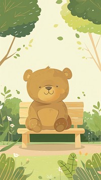Laughing teddy bear sitting in park furniture wildlife cartoon.