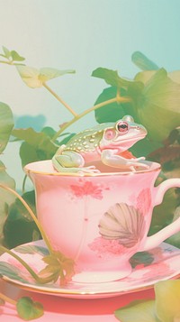 Frog pink cup amphibian wildlife beverage.