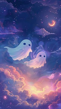 Friendly ghosts floating in the night sky art astronomy outdoors.