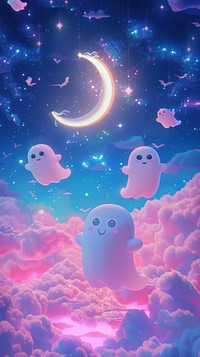 Friendly ghosts floating in the night sky astronomy outdoors nature.