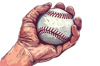 Human hand holding baseball ball human softball clothing.