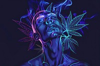 Illustration cannabis Neon rim light purple art accessories.