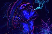 Illustration cannabis Neon rim light pattern person smoke.