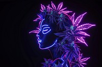 Illustration cannabis Neon rim light purple neon christmas.