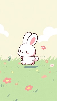 Kawaii style of bunny running in meadow cartoon animal mammal.
