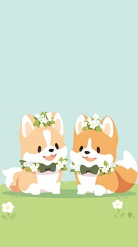 Corgi dog bride and groom art dessert blossom.