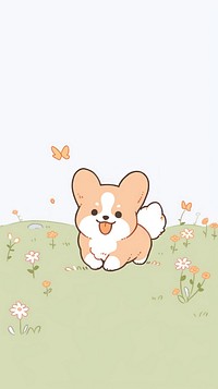 Kawaii style of corgi dog running in meadow cartoon animal canine.