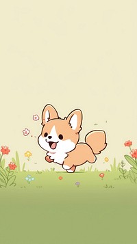 Kawaii style of corgi dog running in meadow cartoon animal mammal.