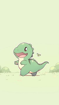Kawaii style of dinosaur running in meadow amphibian wildlife cartoon.