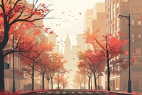 Downtown in autumn art outdoors painting.