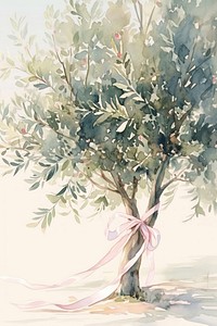 Coquette olive tree art illustrated painting.