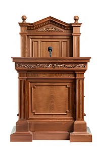Judge podium furniture letterbox fireplace.