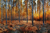 Autumn pine forest vegetation landscape outdoors.