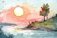 River sunrise water art painting.