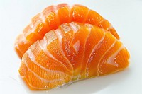 Salmon sashimi seafood ketchup.