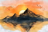 Sunrise mountain water art landscape.