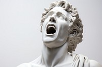 Close-up Greek sculpture person singing statue human head.