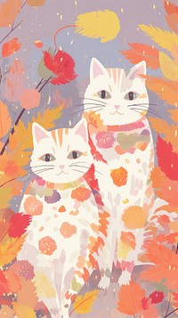 Cute anime autumn cats art painting graphics.