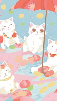 Cute anime summer cats art painting animal.