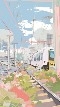 Japan anime train station art transportation terminal.