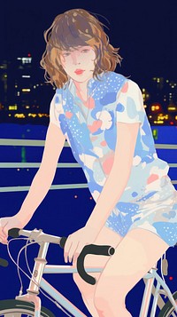 Japan anime boy cycling night style transportation clothing bicycle.