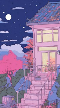 Japan anime night house art architecture publication.