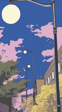 Japan anime night street light lighting utility pole lamp post.