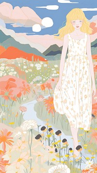 Japan anime summer meadow art painting person.