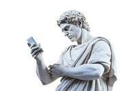 Greek sculpture holding phone person statue human.