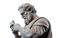 Greek sculpture holding phone person statue adult.