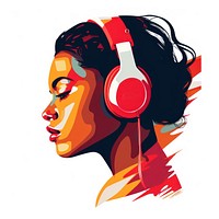 African American woman headphones face electronics.