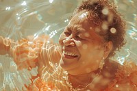 Elderly women laughing and swimming people happy pool photography accessories recreation.