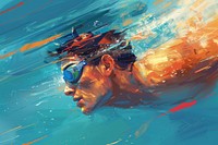 Swimmer swimming intently accessories recreation underwater.