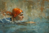 Swimmer swimming intently cap recreation clothing.