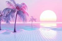 Retrowave tropical beach landscape summer astronomy.