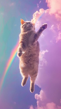 Aesthetic wallpaper rainbow sky cat.