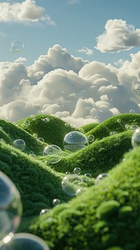Aesthetic wallpaper bubble grass sky.