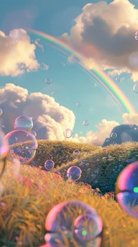 Aesthetic wallpaper rainbow bubble grass.