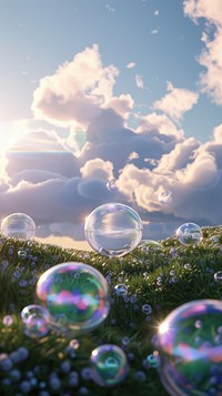 Aesthetic wallpaper bubble grass cloud.
