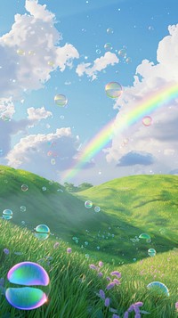 Aesthetic wallpaper rainbow bubble grass.