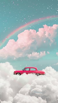 Aesthetic wallpaper rainbow sky car.